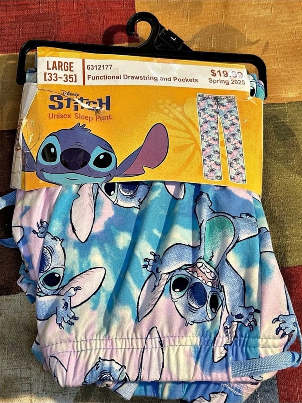 Disney Stitch Unisex Sleep Pant Pajama Pants in Blue & Pink Size Large NWT